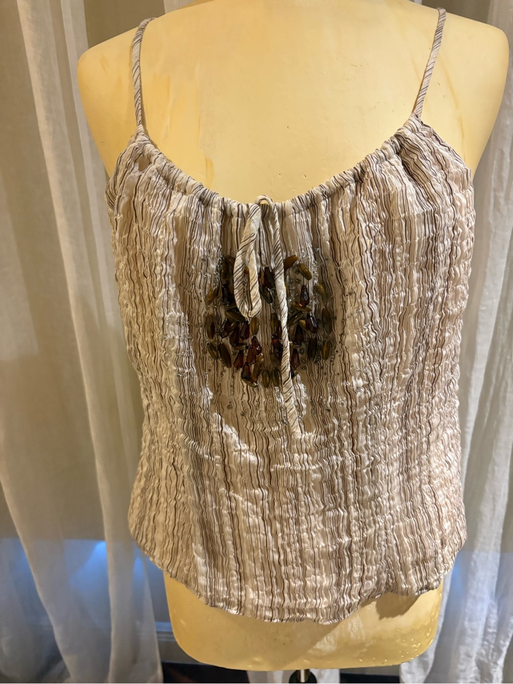 Worth Cream Crinkle Spaghetti-Strap Camisole with Front Tie